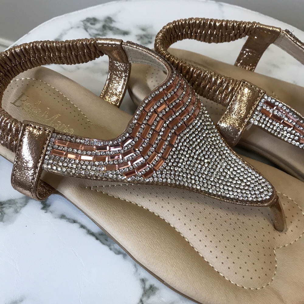 ‼️ Bronze Rhinestone Thong Sandal Padded Bottom